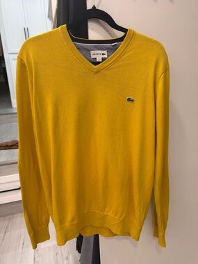 Lacoste Men's V-Neck Sweater in Mustard Yellow